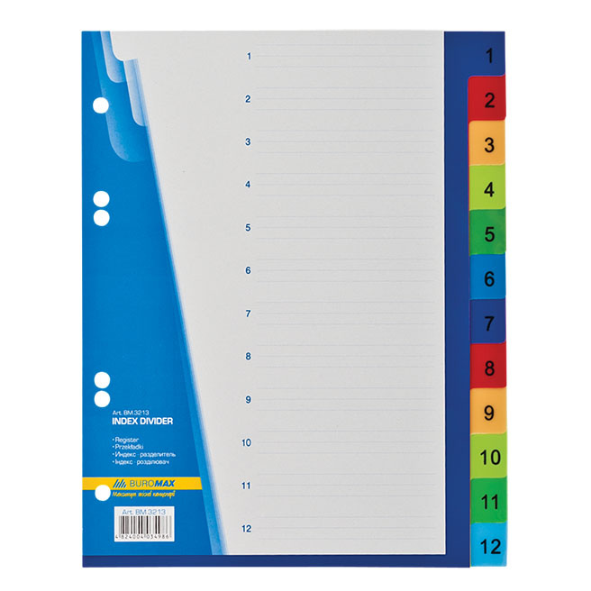 Index-separator cifrat din plastic, color, А5 Buromax, 1-12, 12 bucati