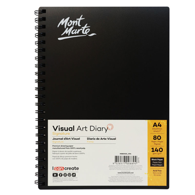 Sketchbook cu spirală, coperta PP, A4, 140 gsm, 40 foi, hârtie neagră