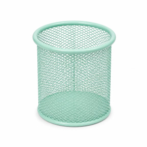 Suport pentru pixuri, rotunda, din metal, tip plasa, culoarea Turkuaz deschis