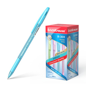Ручка .ErichKrause 0,7 мм R-301 Spring Stick&Grip, синяя