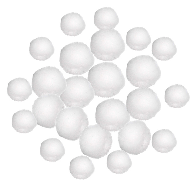 Pompoane acril, MIX 24 buc., cul. alba