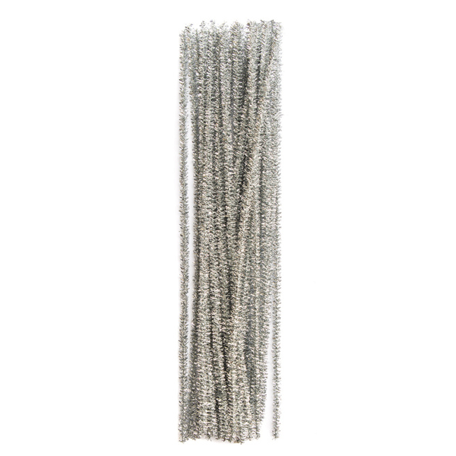 Sarma flausata chenille, 30 cm, 25 buc. argintie