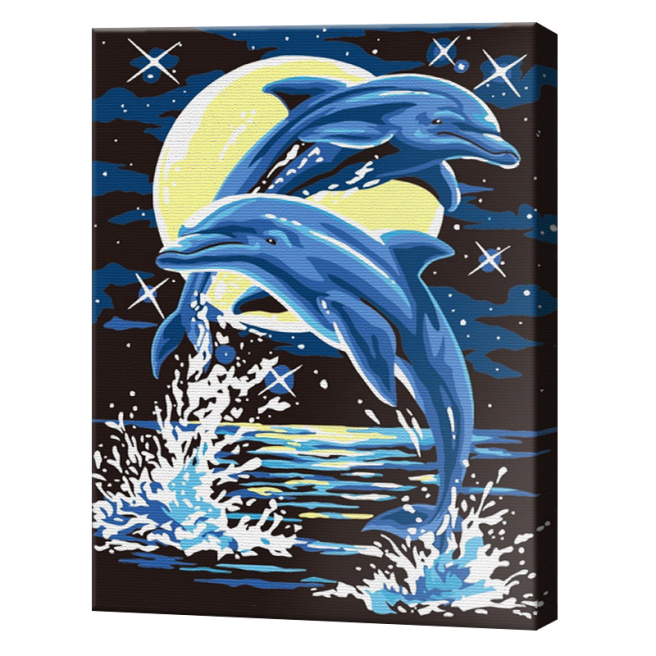 Delfini și luna 20x30 cm, pictură pe numere