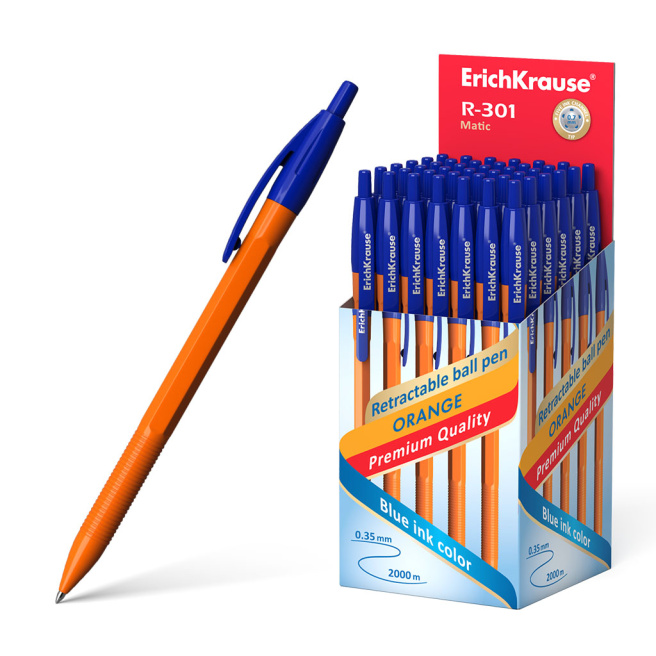 Pix bila cu buton Erich Krause 0.7mm,  R-301 Orange Matic albastru