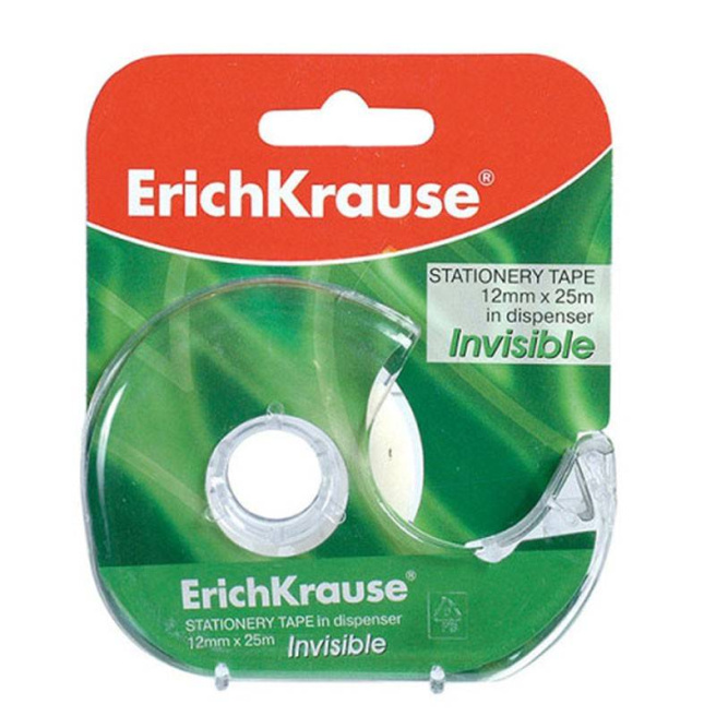 Bandă adezivă Erich Krause în dispencer, 12mm x 20m, "INVISIBLE"