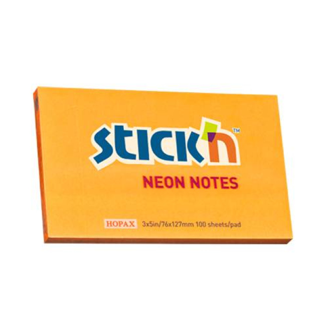 Блок для заметок 76x127/100л STICK`N неон оранжевый