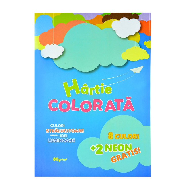 Set hârtie colorată (10 foi, 8 culori +2 NEON)