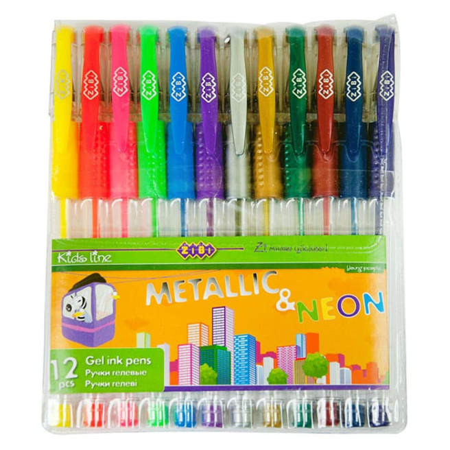 Set de 12 pixuri gel, ZiBi, NEON+METALLIC