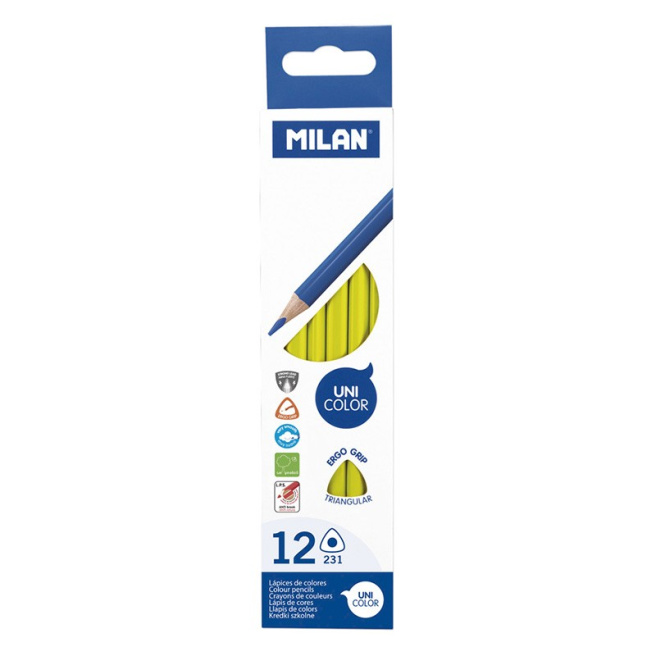 Карандаш цветной MILAN, треугольный, желтый, (поштучно)