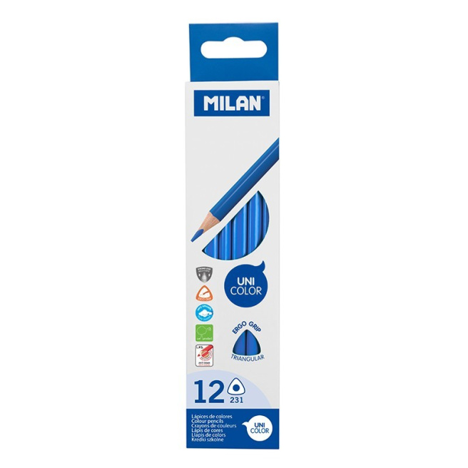 Карандаш цветной MILAN, треугольный, голубой, (поштучно)