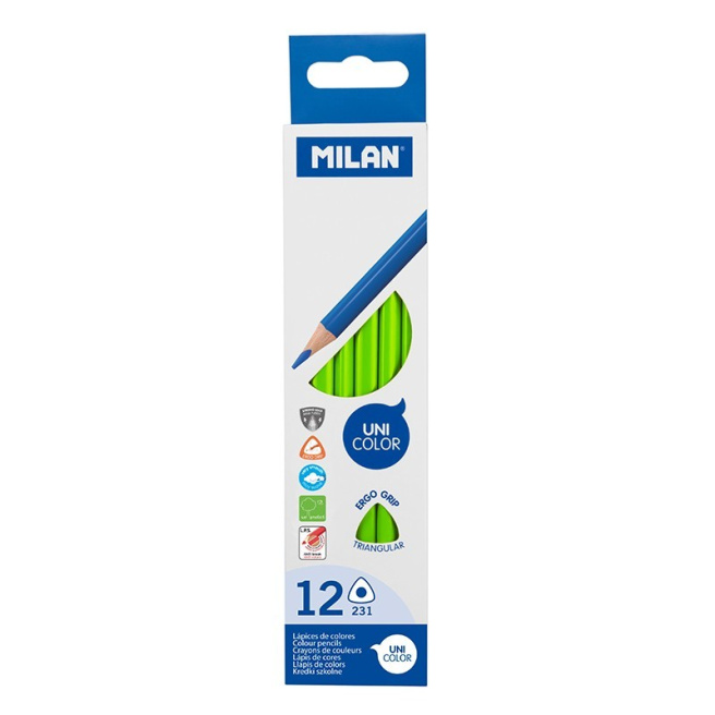 Карандаш цветной MILAN, треугольный, зелёный, (поштучно)