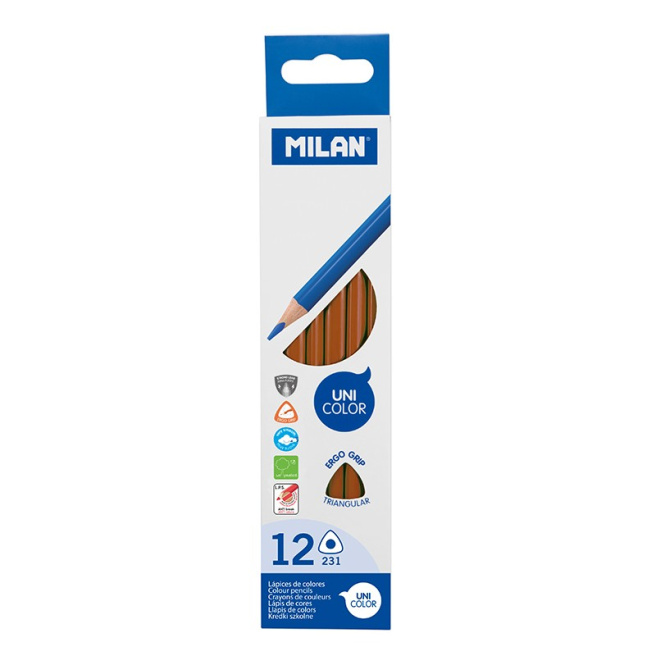 Карандаш цветной MILAN, треугольный, коричневый, (поштучно)