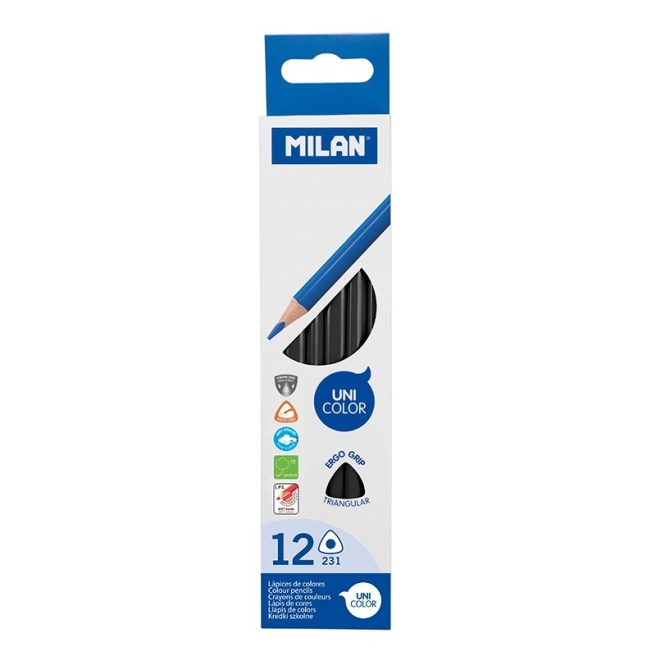 Карандаш цветной MILAN, треугольный, черный, (по штучно)
