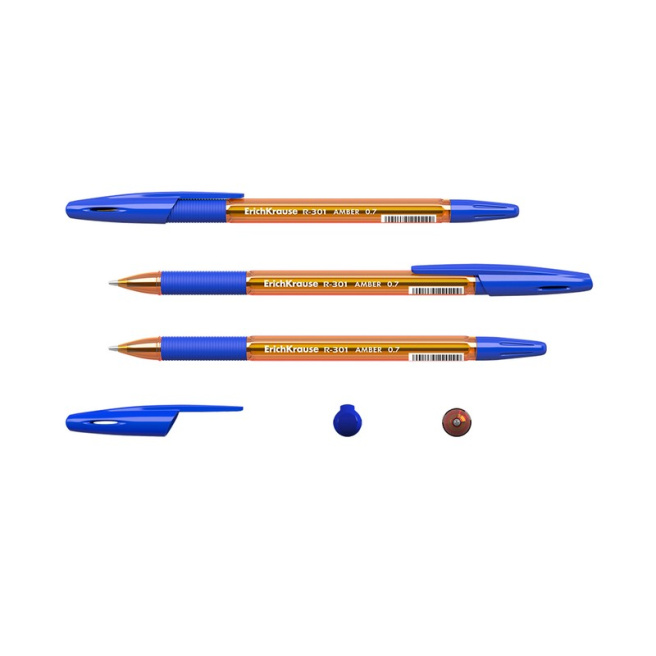 Ручка шариковая Erich Krause 0,7 мм Amber R-301, Stick&Grip, синяя