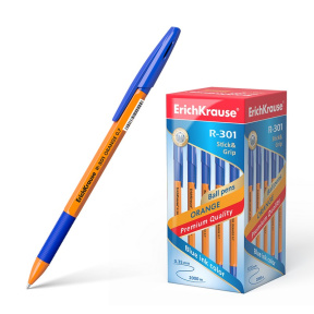 Ручка шариковая Erich Krause 0,7 мм Orange R-301,Stick&Grip, синий