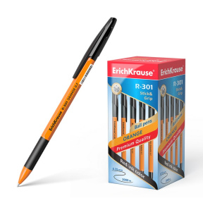 Ручка шариковая Erich Krause 0,7 мм Orange R-301,Stick&Grip, черная