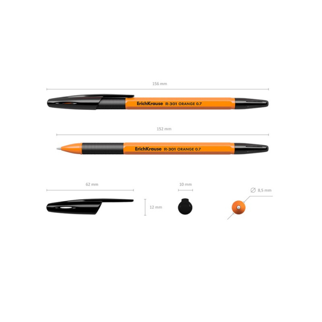 Ручка шариковая Erich Krause 0,7 мм Orange R-301,Stick&Grip, черная