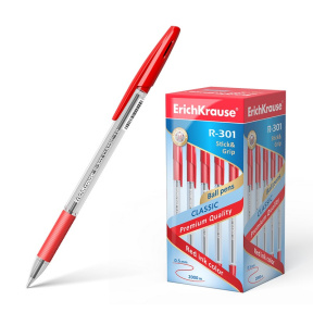 Ручка шариковая Erich Krause 1мм,Classic R-301 Stick&Grip, красный