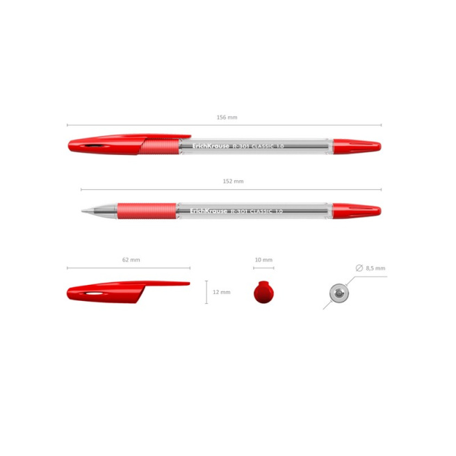 Ручка шариковая Erich Krause 1мм,Classic R-301 Stick&Grip, красный