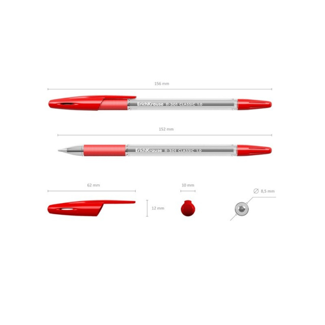 Ручка шариковая Erich Krause 1мм,Classic R-301 Stick&Grip, красный